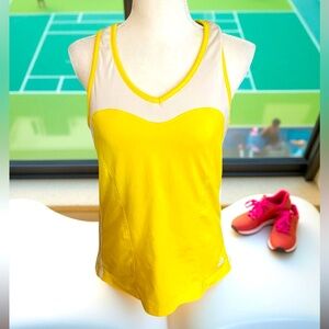 Adidas exercise tank top yellow white shelf bra size Large spandex racer back